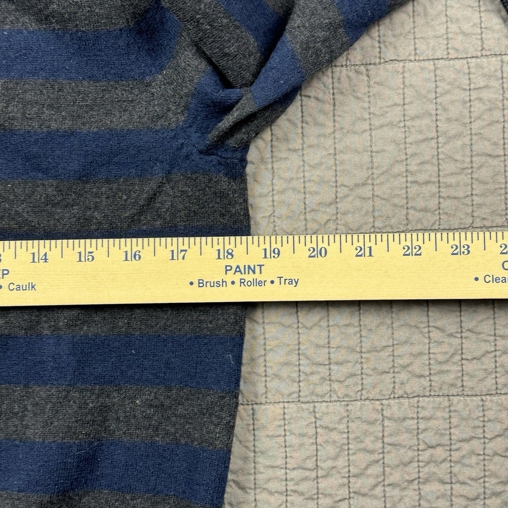 J Crew Sweater‎ Mens Medium Blue Gray Striped Merino Wool V Neck Preppy - Picture 7 of 9